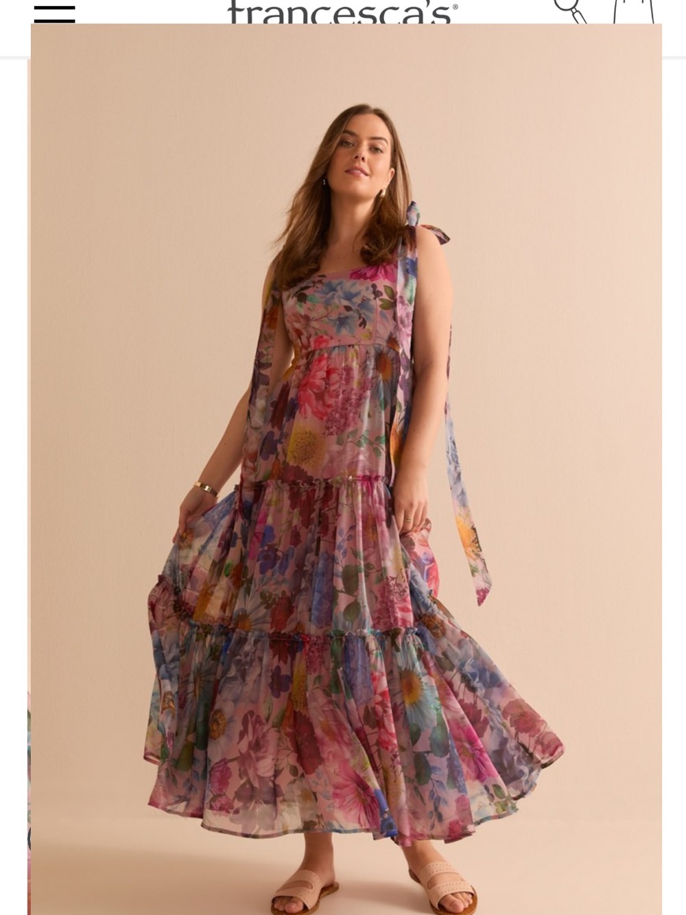 Francesca’s  Floral Tie-Shoulder Maxi Dress - Pink Purple Blue Bridesmaid Dress